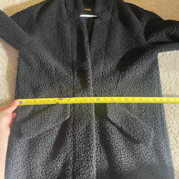 Maje black long Pointed Collar snap button teddy jacket Sherpa Coat size medium - Picture 10 of 12